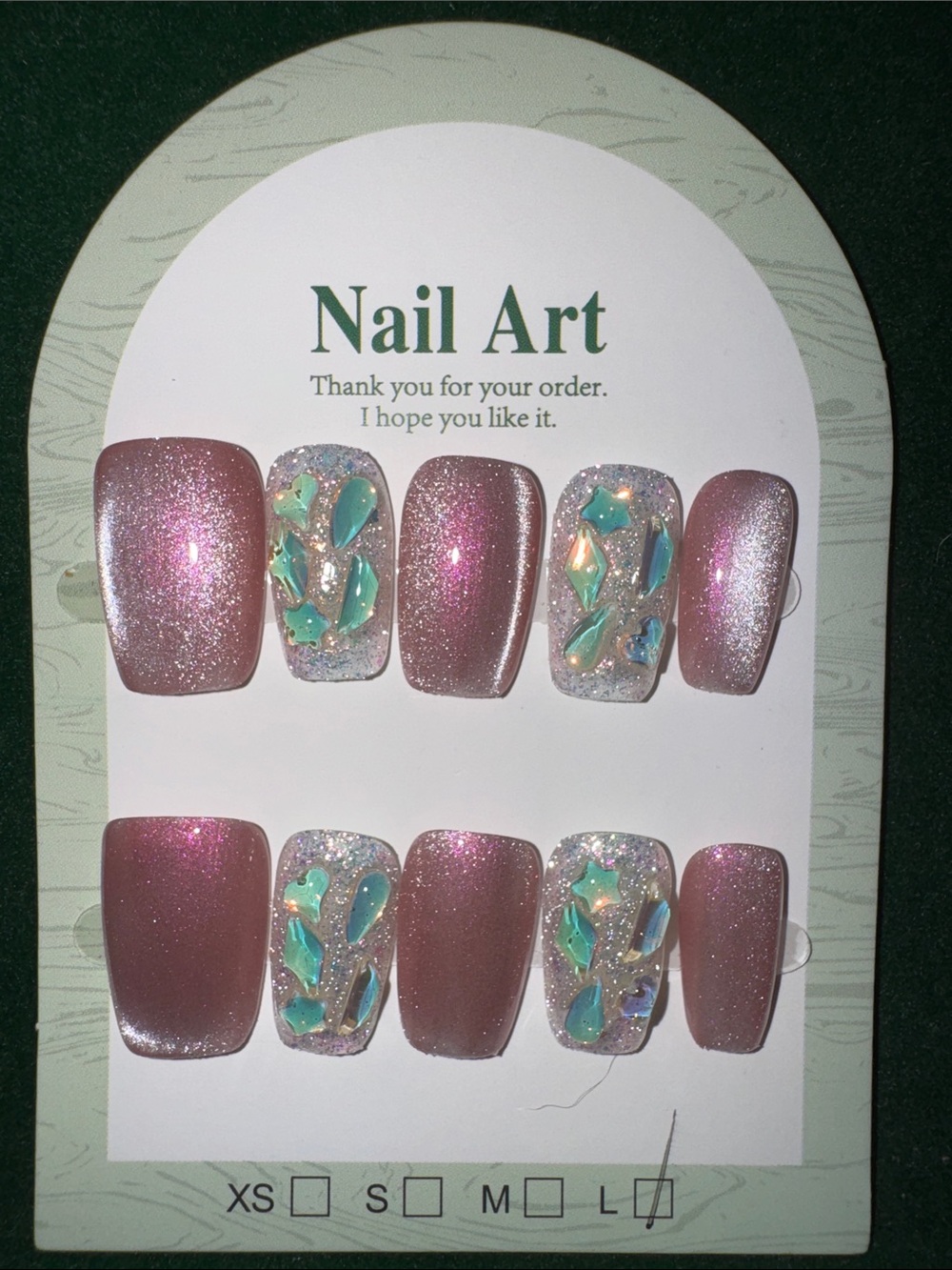 Mauve Pink Shimmer Press-On Nails with Iridescent Accent